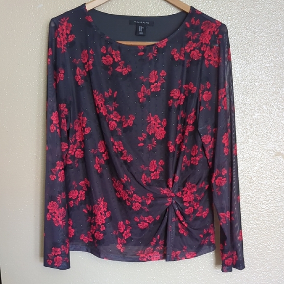 Tahari Tops - Tahari Women's Black and Red Floral Blouse